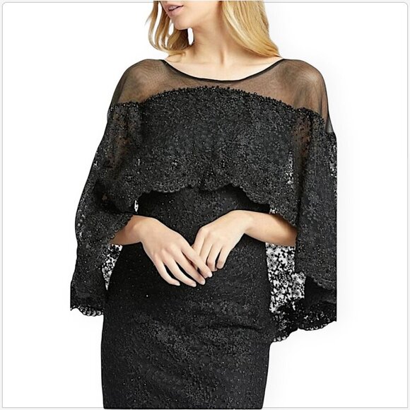 Mac Duggal Beaded Lace Cape Mermaid Train Evening Formal Dress Gown NWT New 6 - Picture 5 of 10
